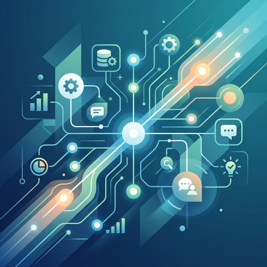 A small business owner using a visual dashboard to manage autonomous AI agents for data reporting and workflow automation